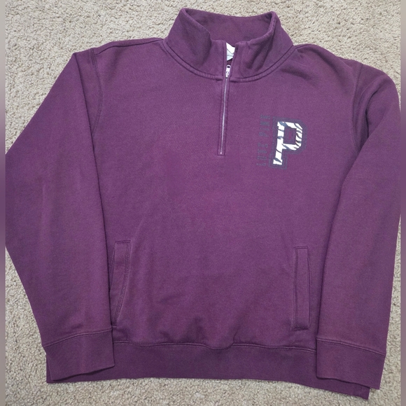 PINK Victoria's Secret Large Tiger Stripe P Logo Half Zip Sweatshirt - Picture 1 of 4